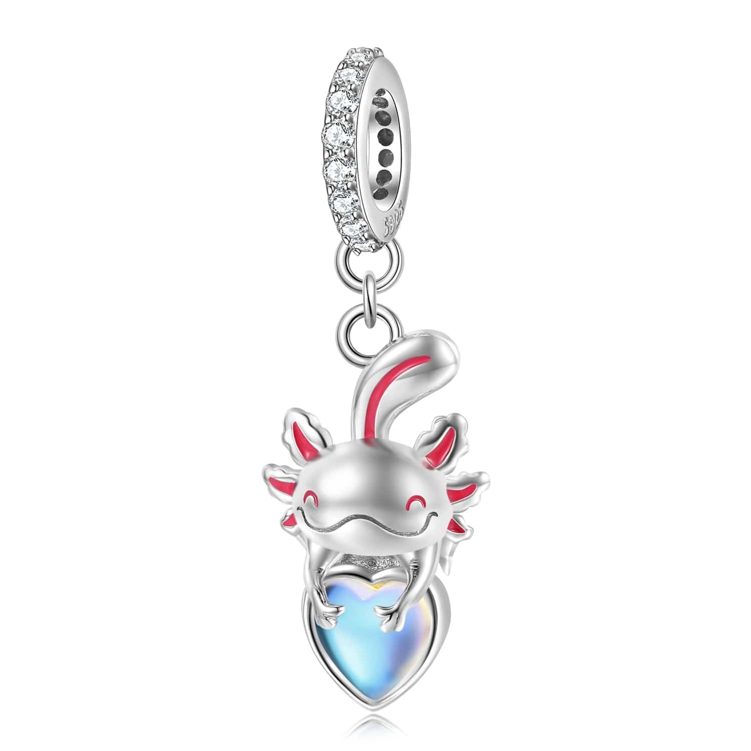 Pangama Jewelry Charm Axolotl Holding a Shimmering Heart Charm