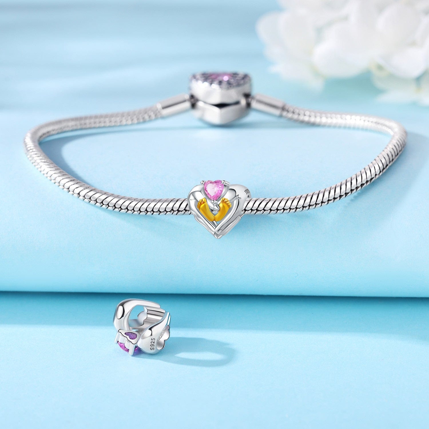 Pangama Jewelry Charm Baby Love Heart with Golden Feet Charm