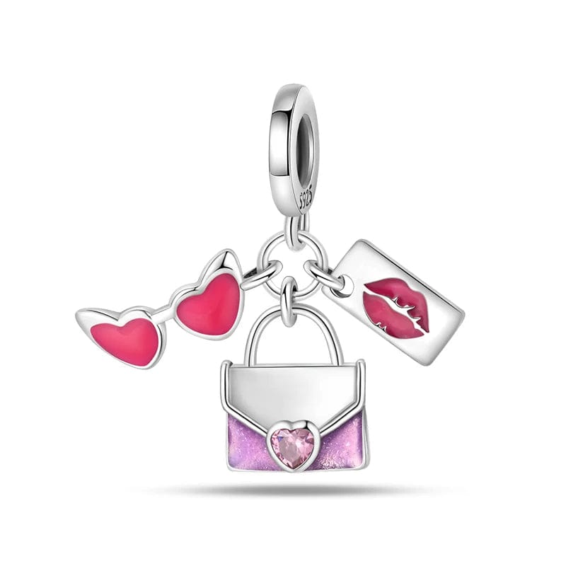 Pangama Jewelry Charm Barbie Heart Glasses, Purse & Kiss Charm