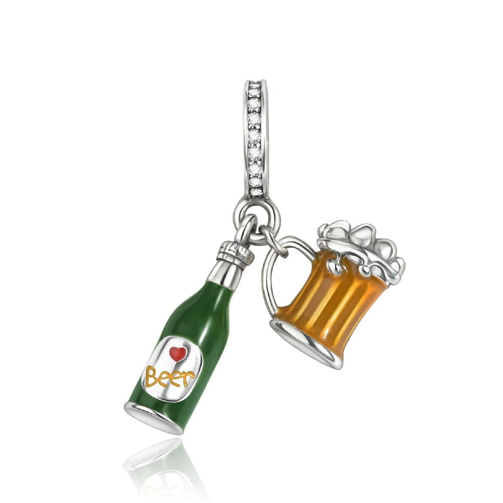 Pangama Jewelry Charm Beer Bottle and Mug Charm with Crystal Accents