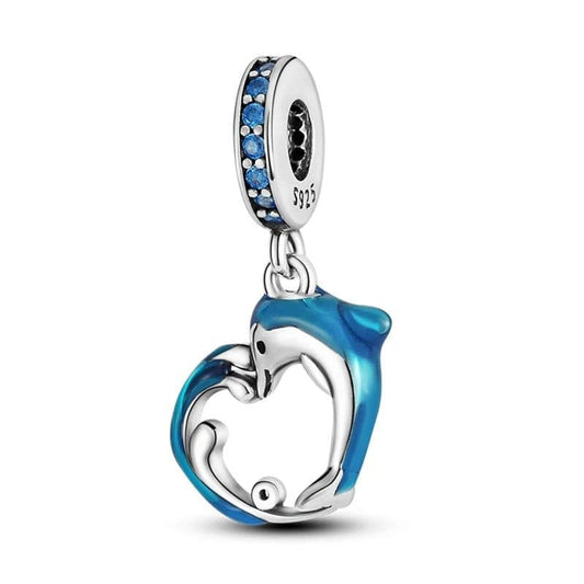 Pangama Jewelry Charm Blue Dolphin Heart Dangle Charm