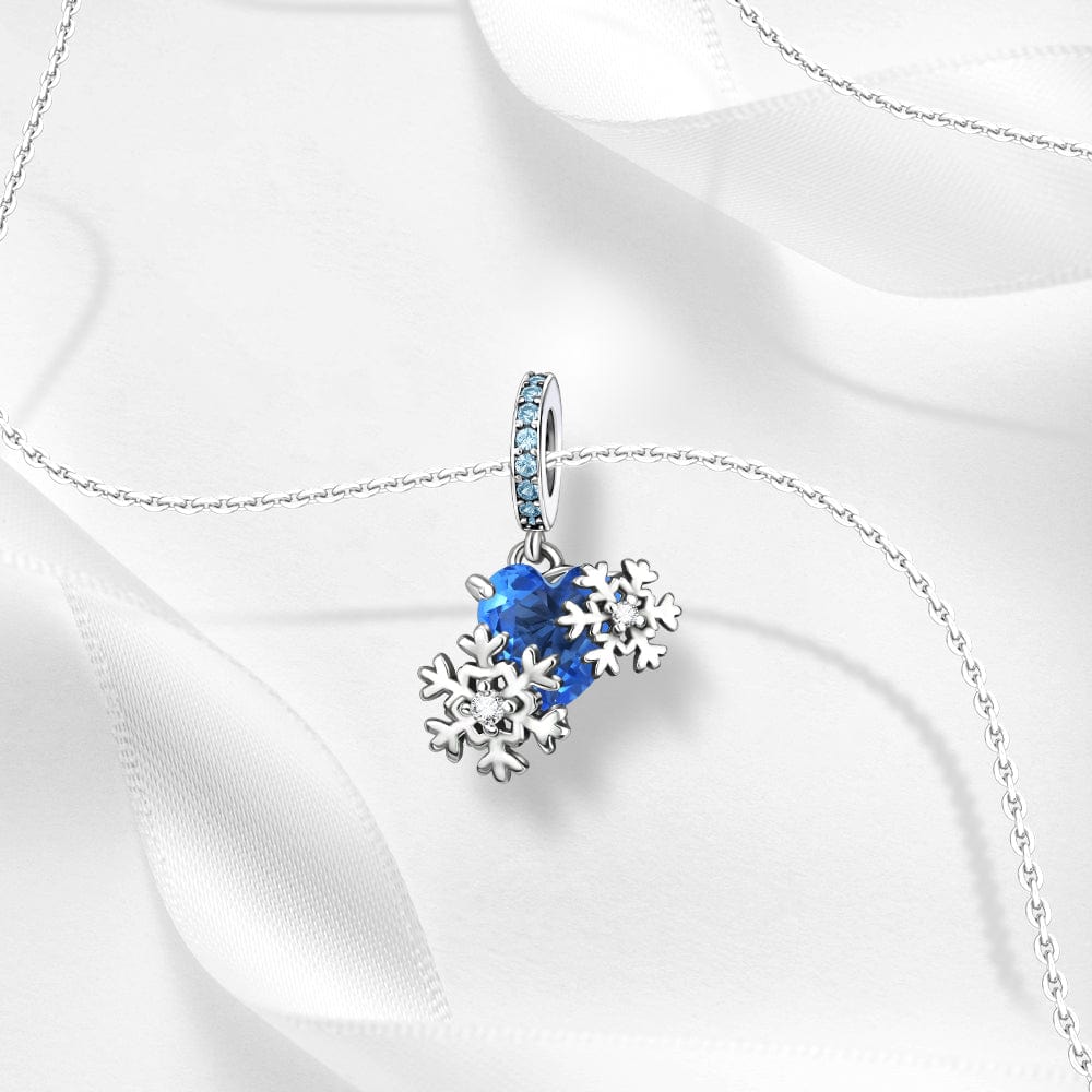 Pangama Jewelry Charm Blue Heart Snowflake Charm with Sparkling Accents