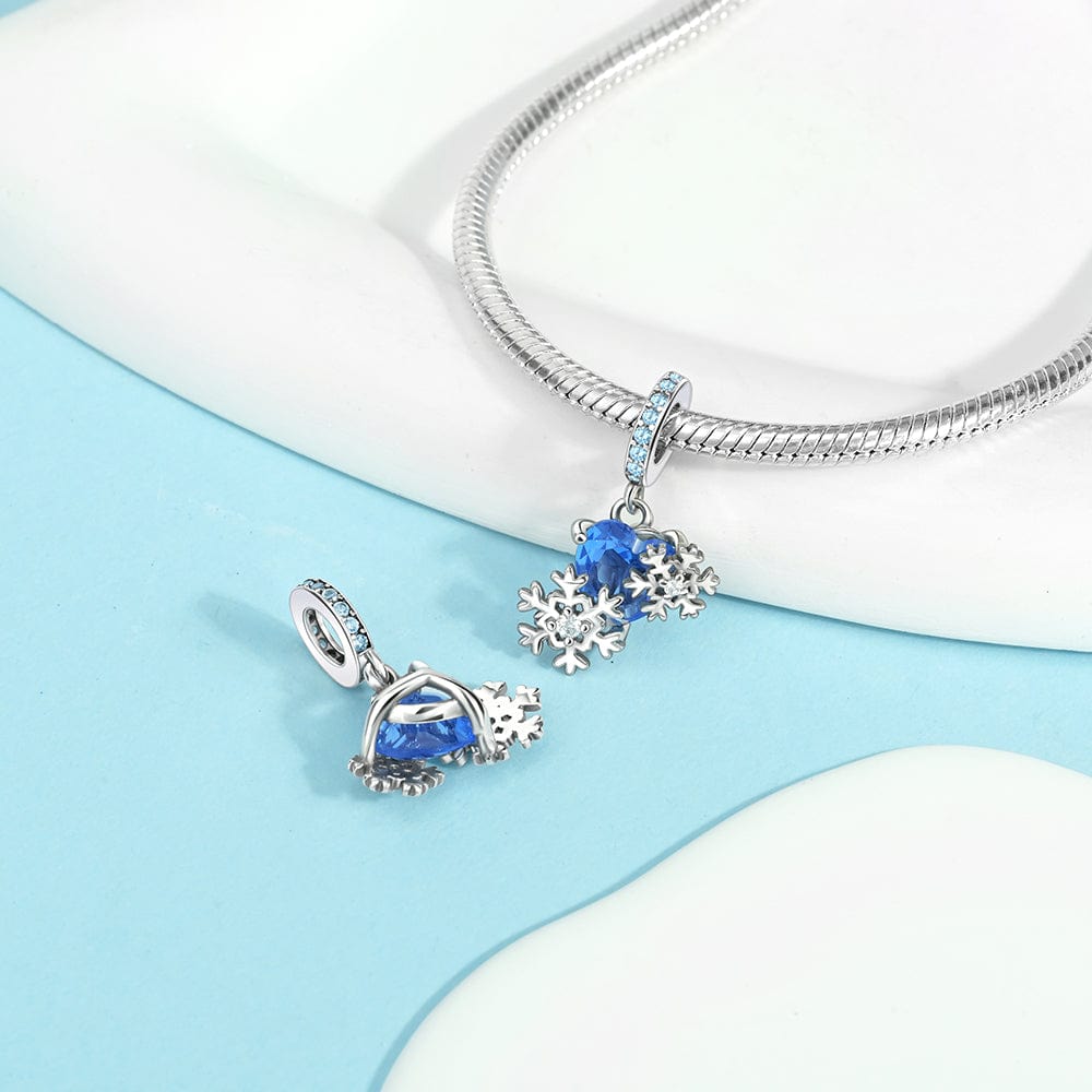 Pangama Jewelry Charm Blue Heart Snowflake Charm with Sparkling Accents