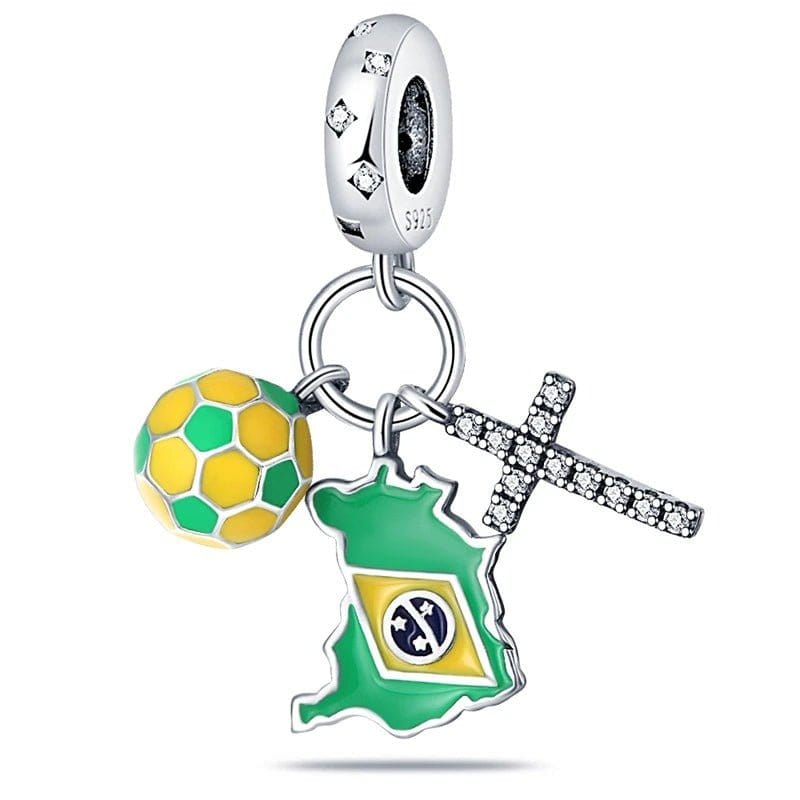 Pangama Jewelry Charm Brazil Flag Football and Cross Dangle Charm