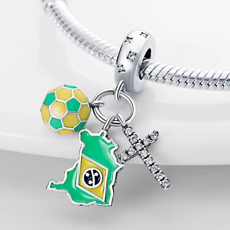 Pangama Jewelry Charm Brazil Flag Football and Cross Dangle Charm