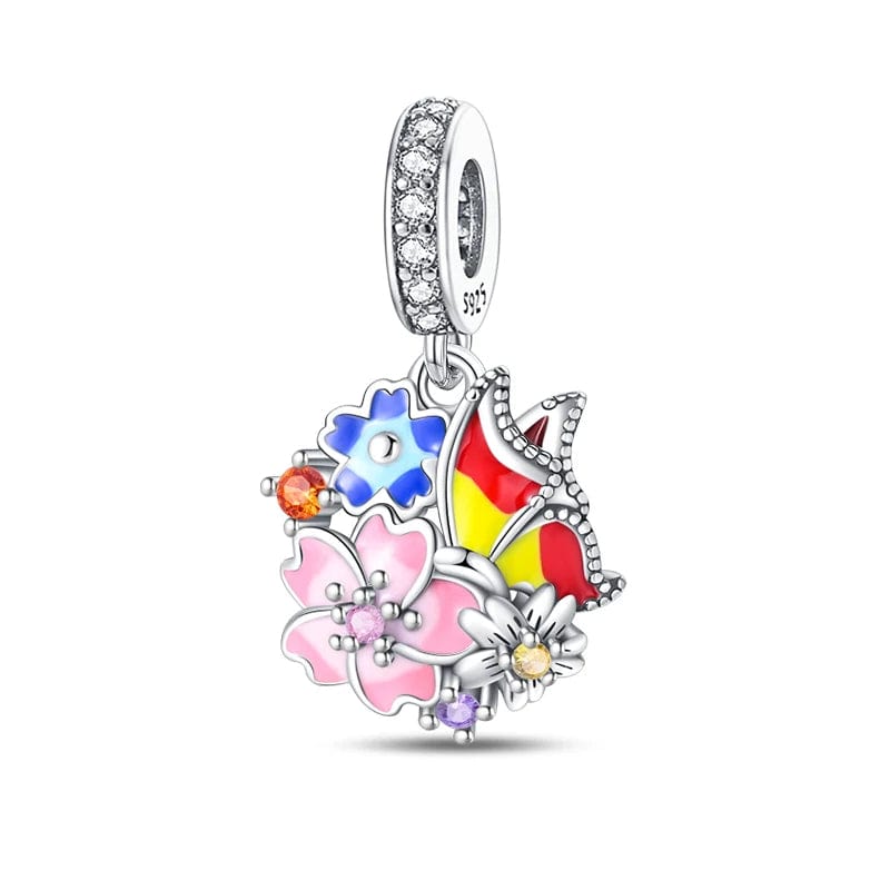 Pangama Jewelry Charm Butterfly and Flower Bouquet Charm