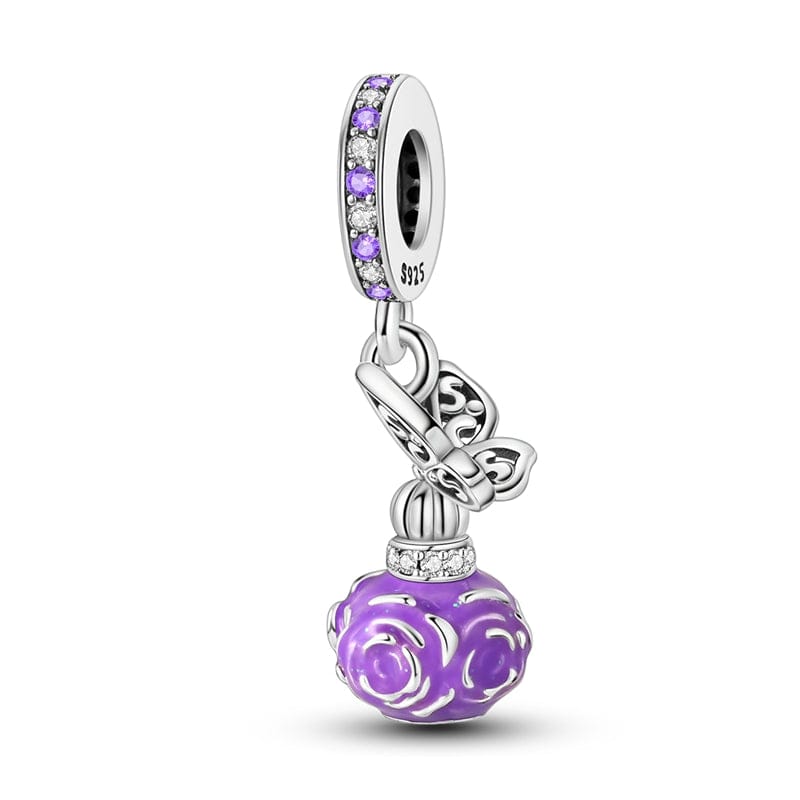 Pangama Jewelry Charm Butterfly & Purple Rose Perfume Bottle Charm