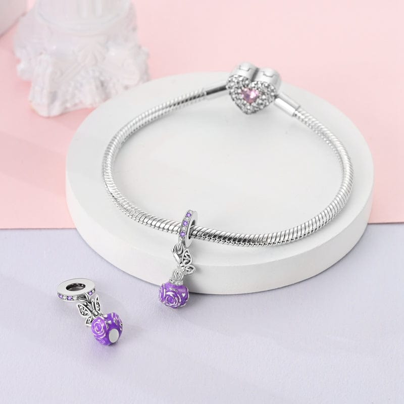 Pangama Jewelry Charm Butterfly & Purple Rose Perfume Bottle Charm