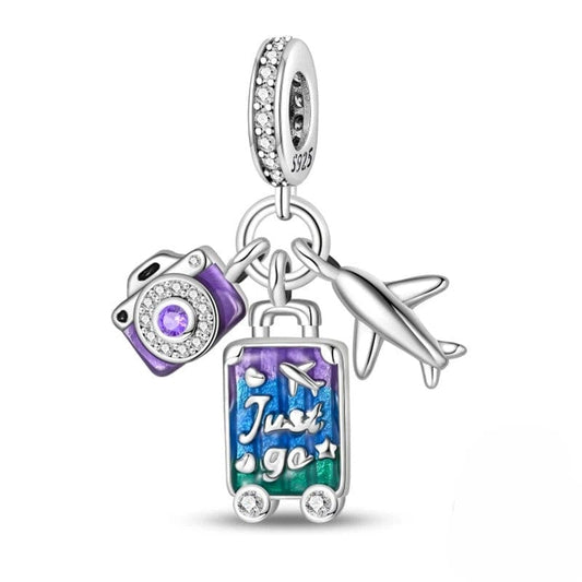 Pangama Jewelry Charm Camera, Plane and Suitcase Triple Dangle Charm