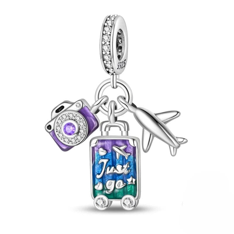 Pangama Jewelry Charm Camera, Plane and Suitcase Triple Dangle Charm