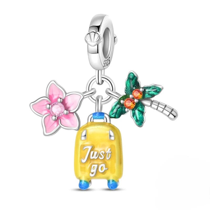 Pangama Jewelry Charm Cherry Blossom, Suitcase & Palm Triple Dangle Charm