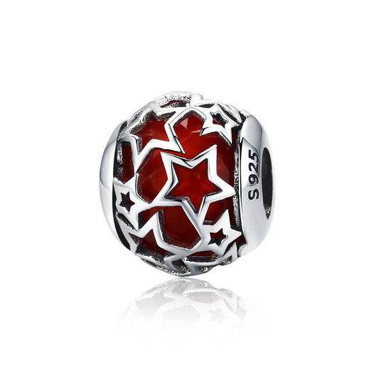 Pangama Jewelry Charm Chinese New Year Red Stars Round Charm