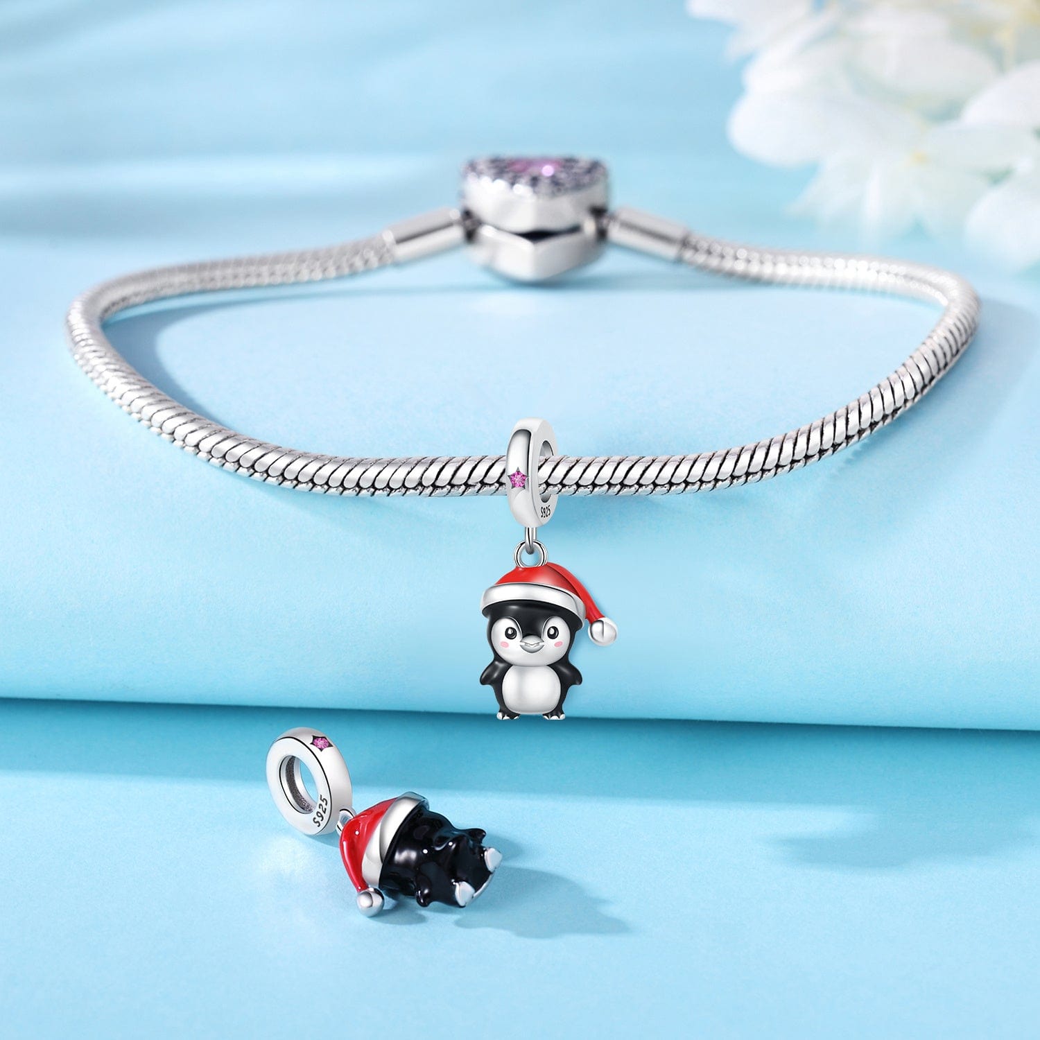 Pangama Jewelry Charm Christmas Penguin Charm with Santa Hat