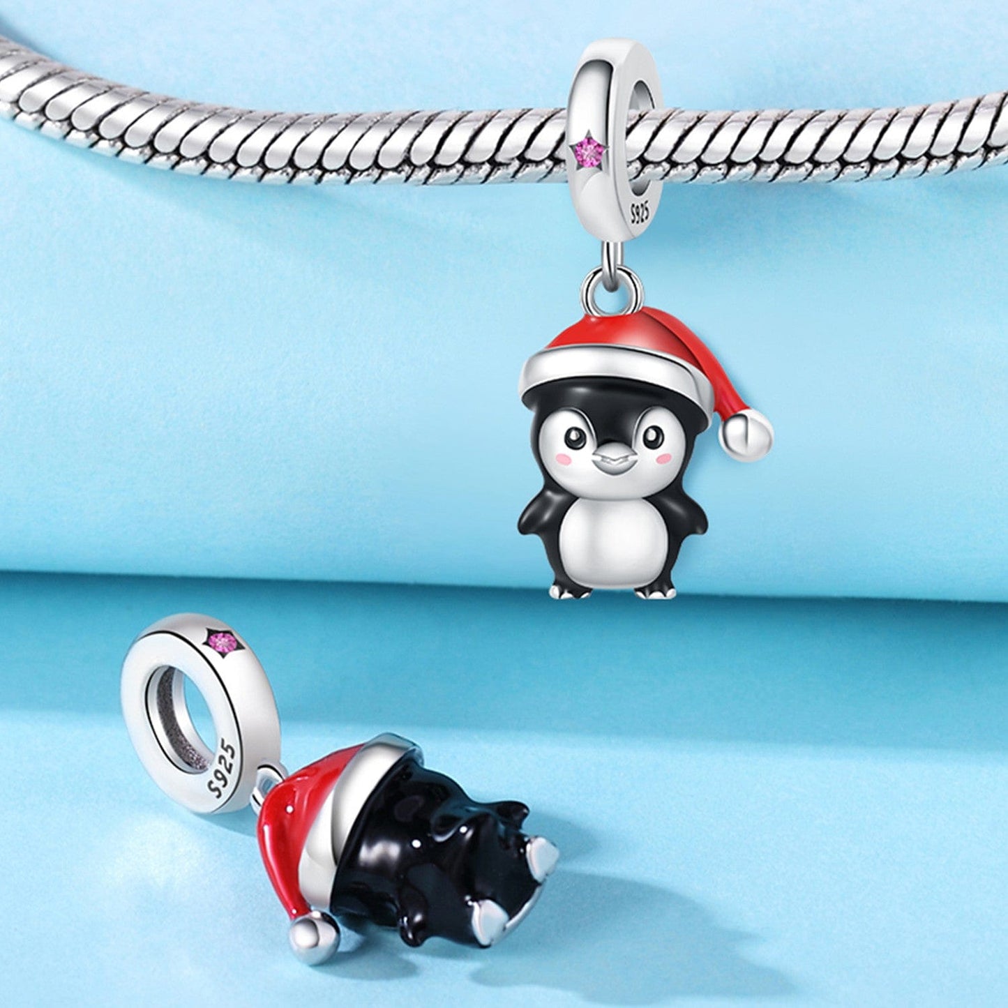 Pangama Jewelry Charm Christmas Penguin Charm with Santa Hat