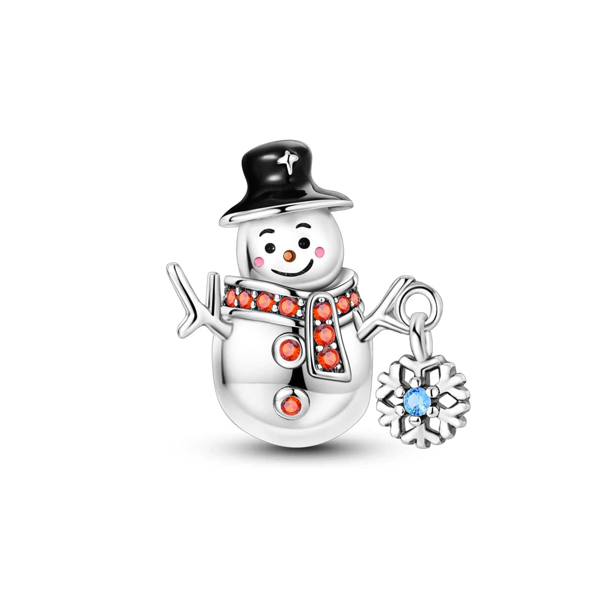 Pangama Jewelry Charm Christmas Snowman Charm with Orange Crystals and Snowflake Accent