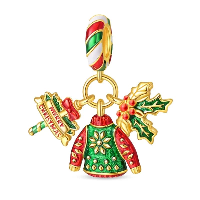 ChristmasSweater,HollyLeaves,andFestiveOrnamentCharm