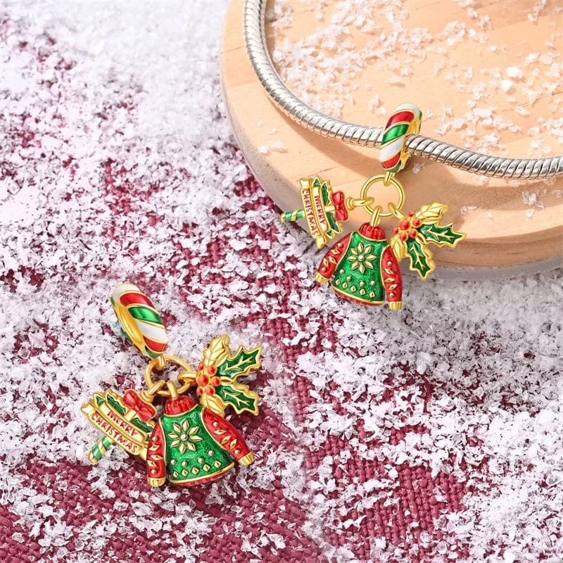 Pangama Jewelry Charm Christmas Sweater, Holly Leaves, and Festive Ornament Charm