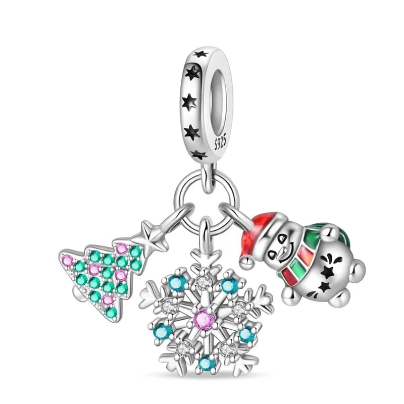 Pangama Jewelry Charm Christmas Tree, Snowflake & Snowman Triple Dangle Charm