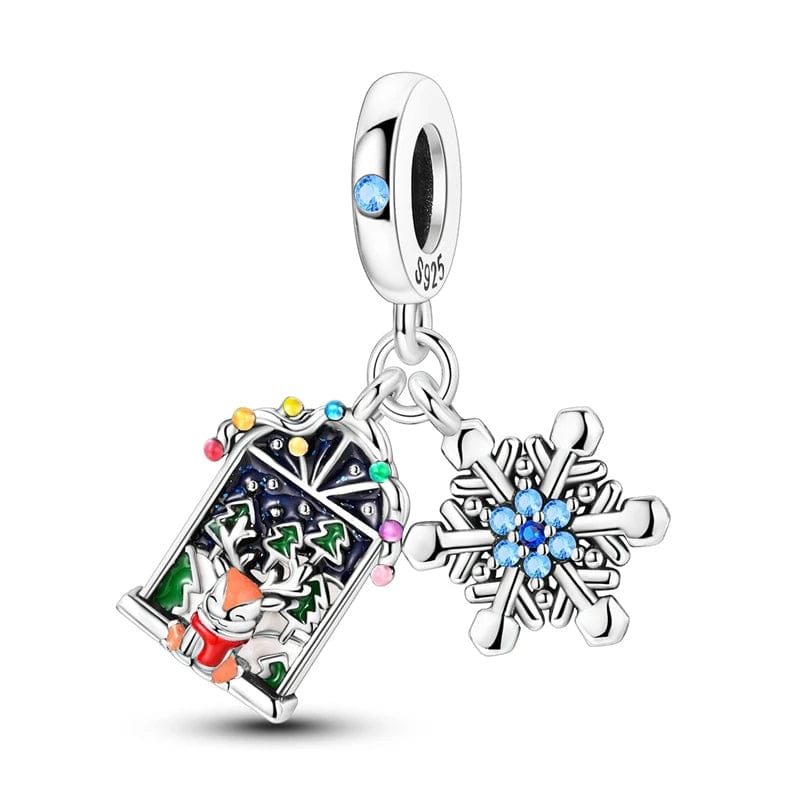 Pangama Jewelry Charm Christmas Window Scene and Snowflake Duo Charm