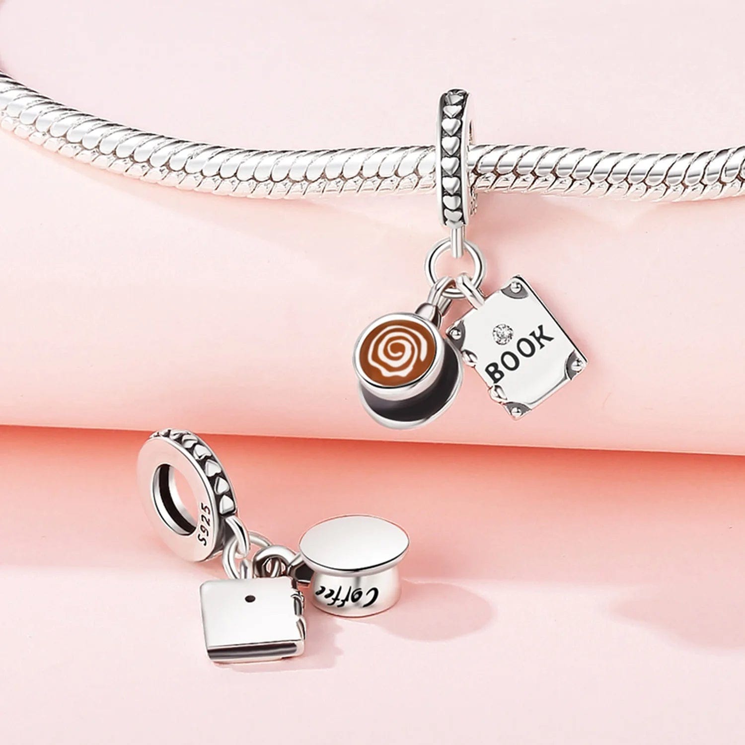 Pangama Jewelry Charm Coffee Cup & Book Dangle Charm