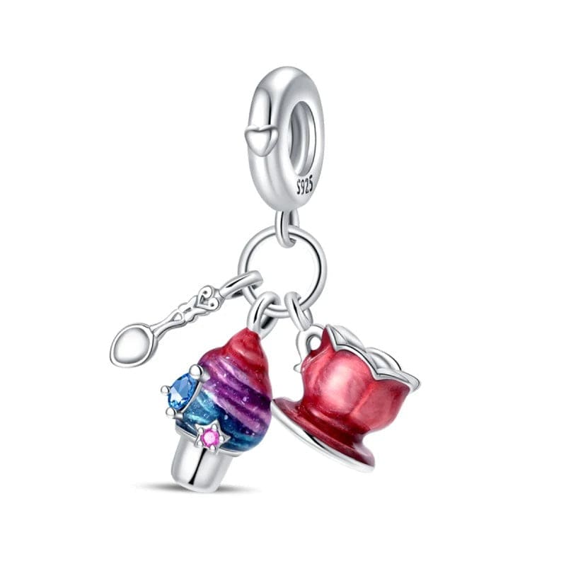 Pangama Jewelry Charm Colorful Cupcake, Teacup, and Spoon Charm