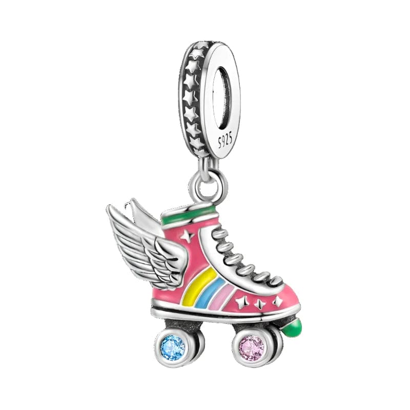 Pangama Jewelry Charm Colorful Roller Skates Wings Dangle Charm