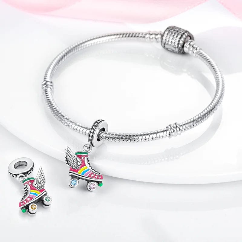 Pangama Jewelry Charm Colorful Roller Skates Wings Dangle Charm