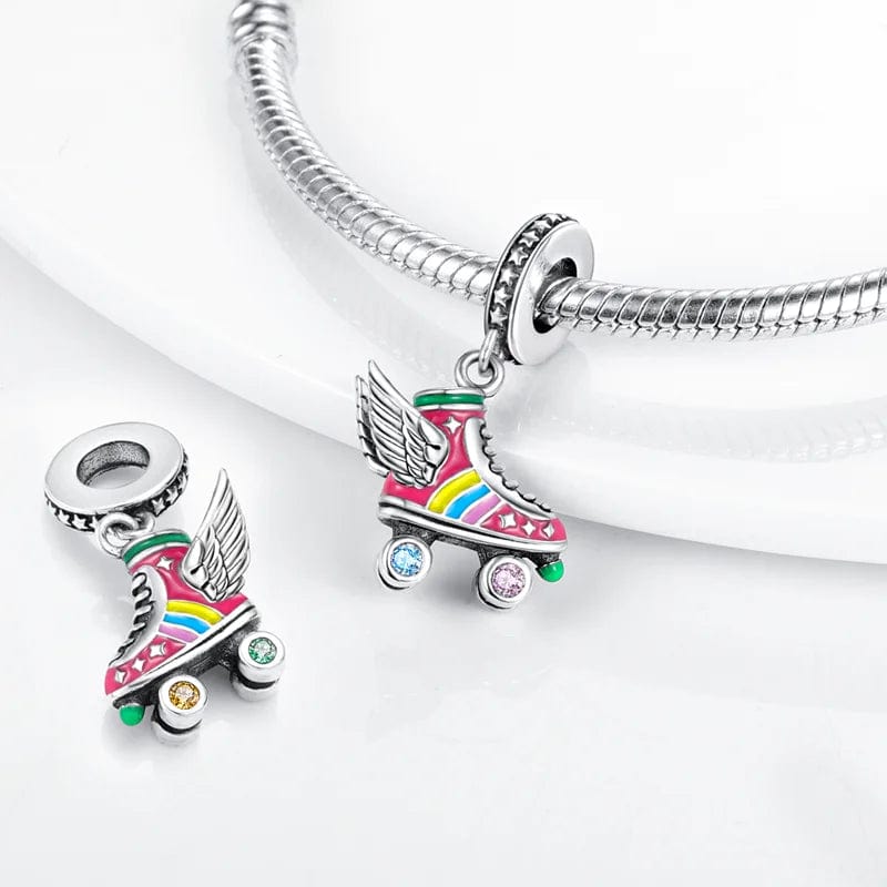 Pangama Jewelry Charm Colorful Roller Skates Wings Dangle Charm