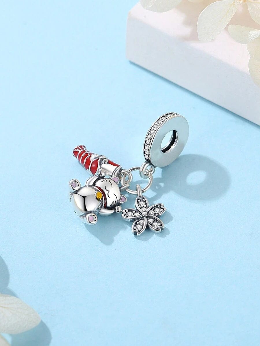 Pangama Jewelry Charm Cute Lucky Fortune Cat Triple Dangle Charm