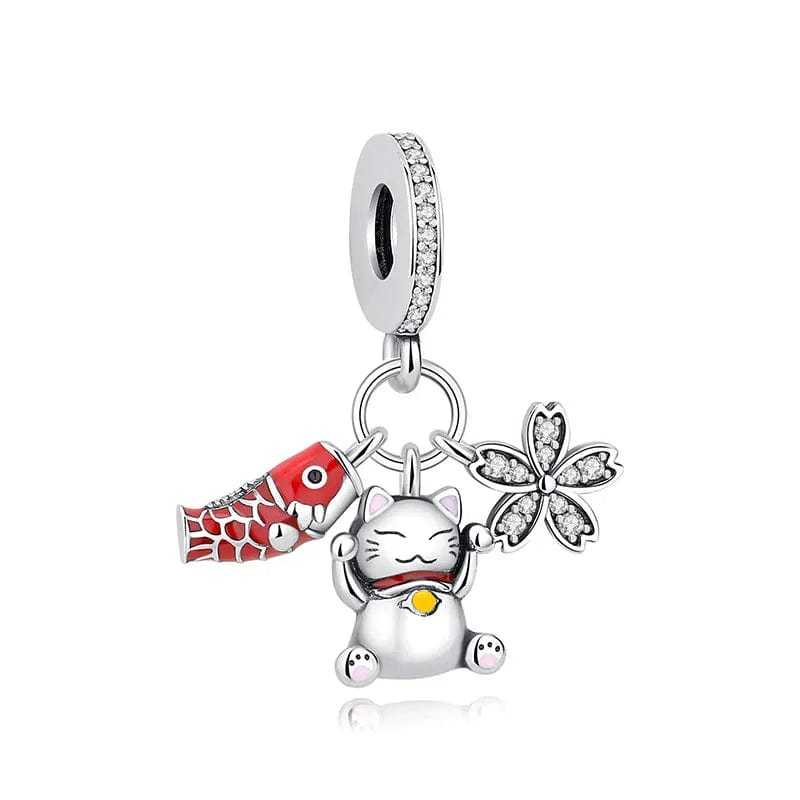 Pangama Jewelry Charm Cute Lucky Fortune Cat Triple Dangle Charm