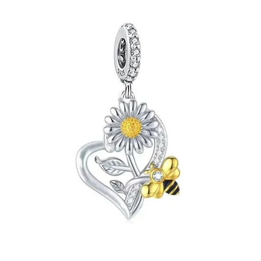 Pangama Jewelry Charm Daisy Flower with Bee Dangle Charm