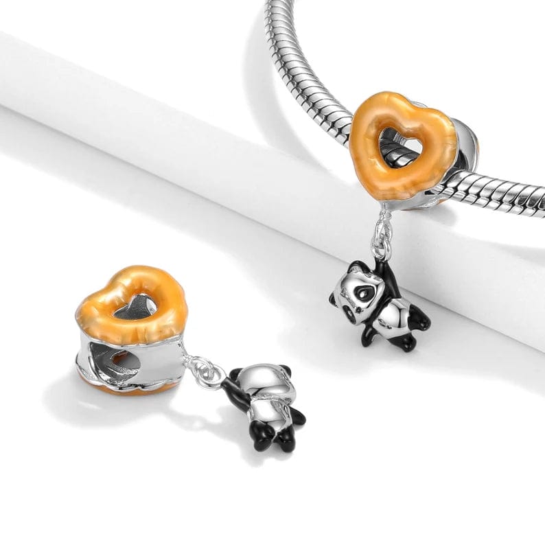 Pangama Jewelry Charm Dangling Panda & Orange Heart Charm