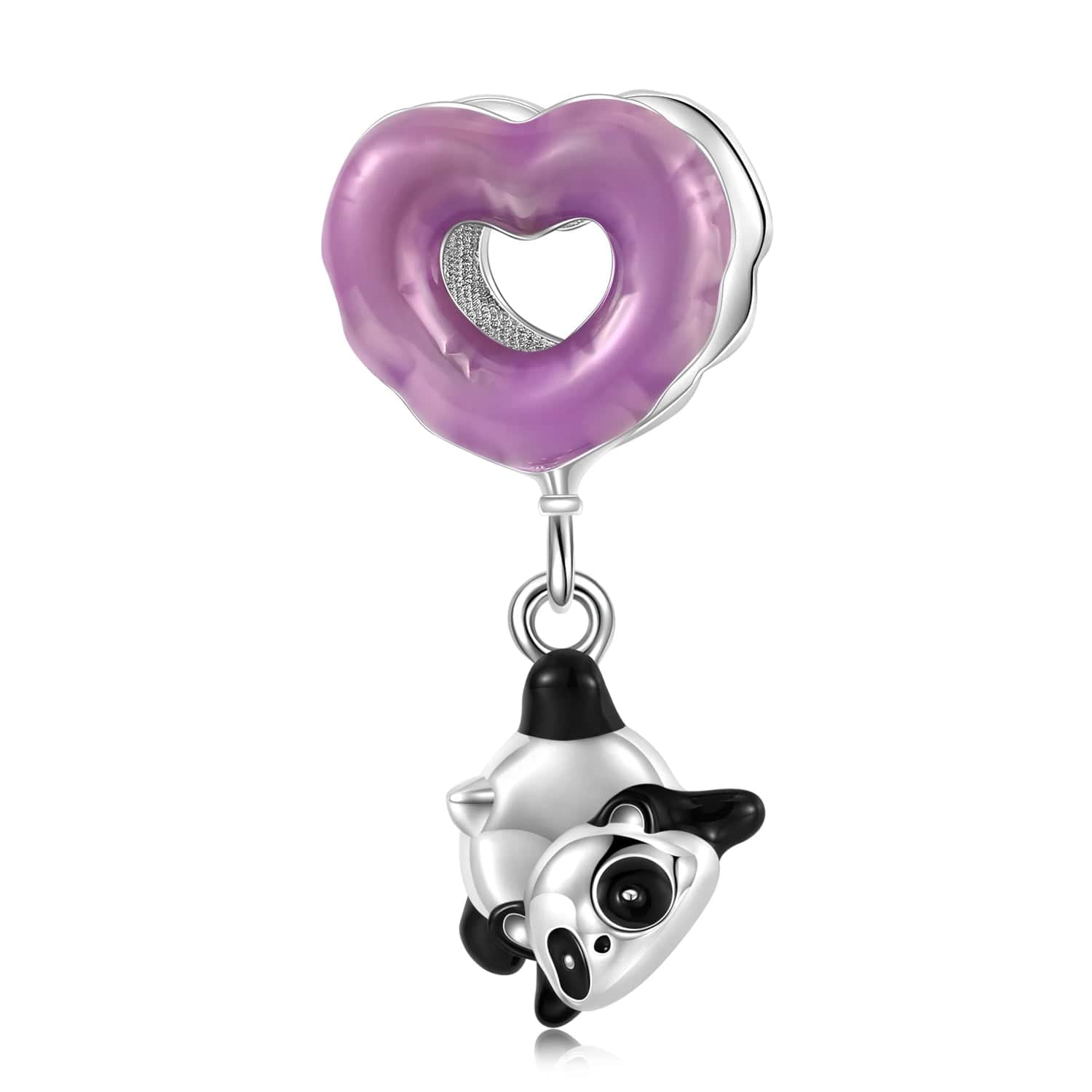 Pangama Jewelry Charm Dangling Panda & Purple Heart Charm