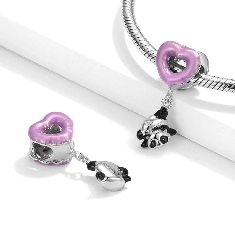 Pangama Jewelry Charm Dangling Panda & Purple Heart Charm