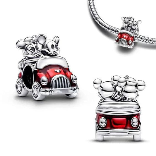 Pangama Jewelry Charm Disney Mickey and Minnie with Red Car Charm