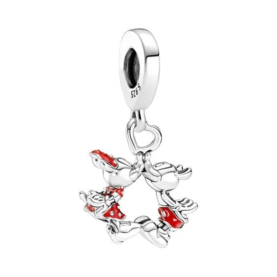 Pangama Jewelry Charm Disney Mickey Mouse & Minnie Mouse Kissing Dangle Charm