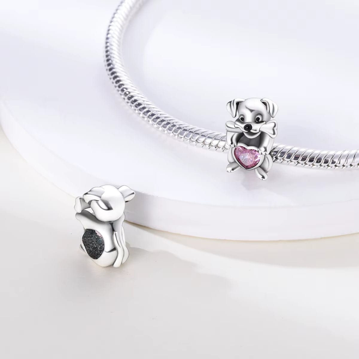 Pangama Jewelry Charm Dog Holding Pink Heart Charm