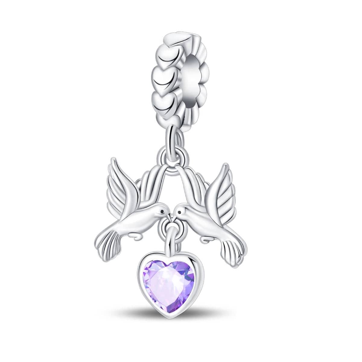 Pangama Jewelry Charm Doves of Peace with Amethyst Heart Pendant