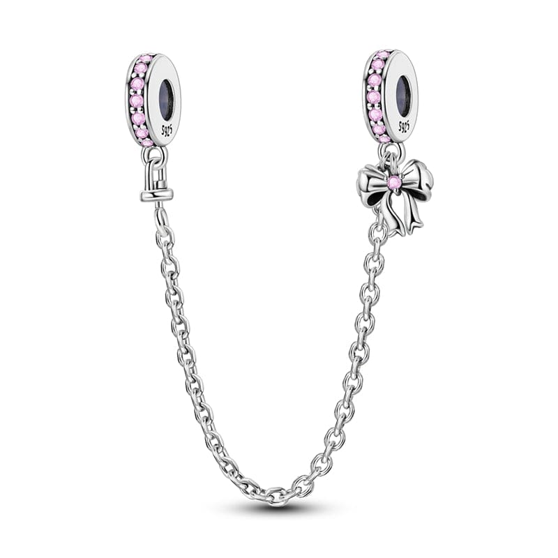 Pangama Jewelry Charm Elegant Bow and Pink Gemstone Safety Chain