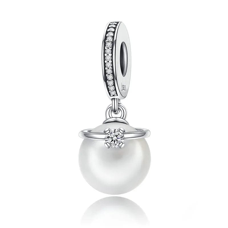 Pangama Jewelry Charm Elegant Pearl and Clear Crown CZ Dangle Charm