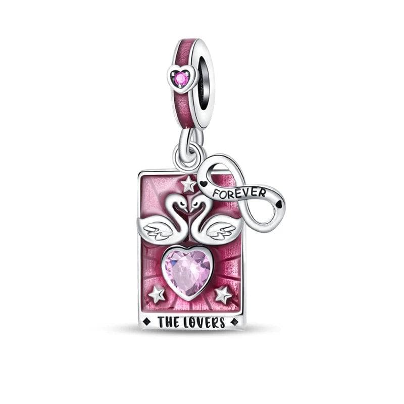 Pangama Jewelry Charm Eternal Love Swan & Infinity Heart Tarot Card Dangle Charm