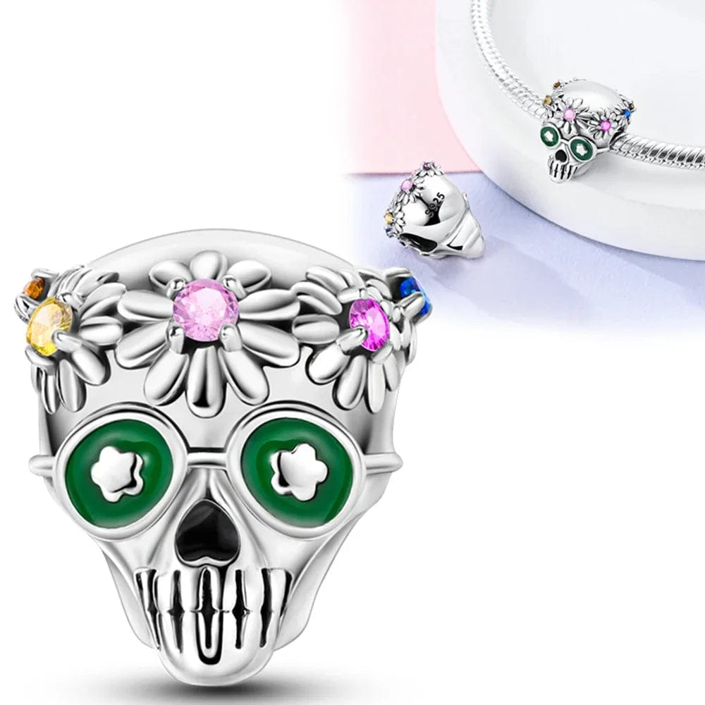 Pangama Jewelry Charm Evil Eyes Skull with Flowers Charm