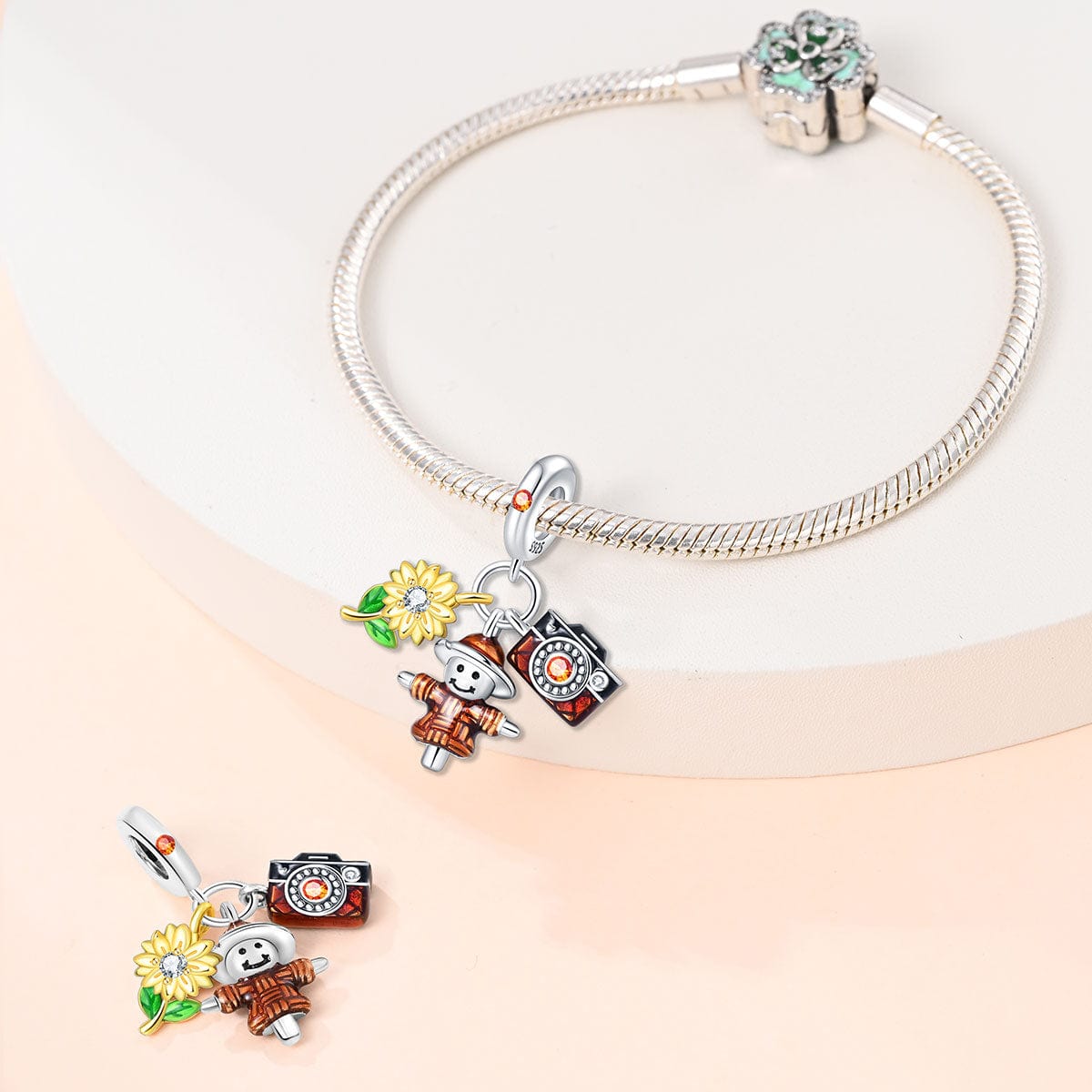 Pangama Jewelry Charm Farm Life Scarecrow, Sunflower, and Camera Charm