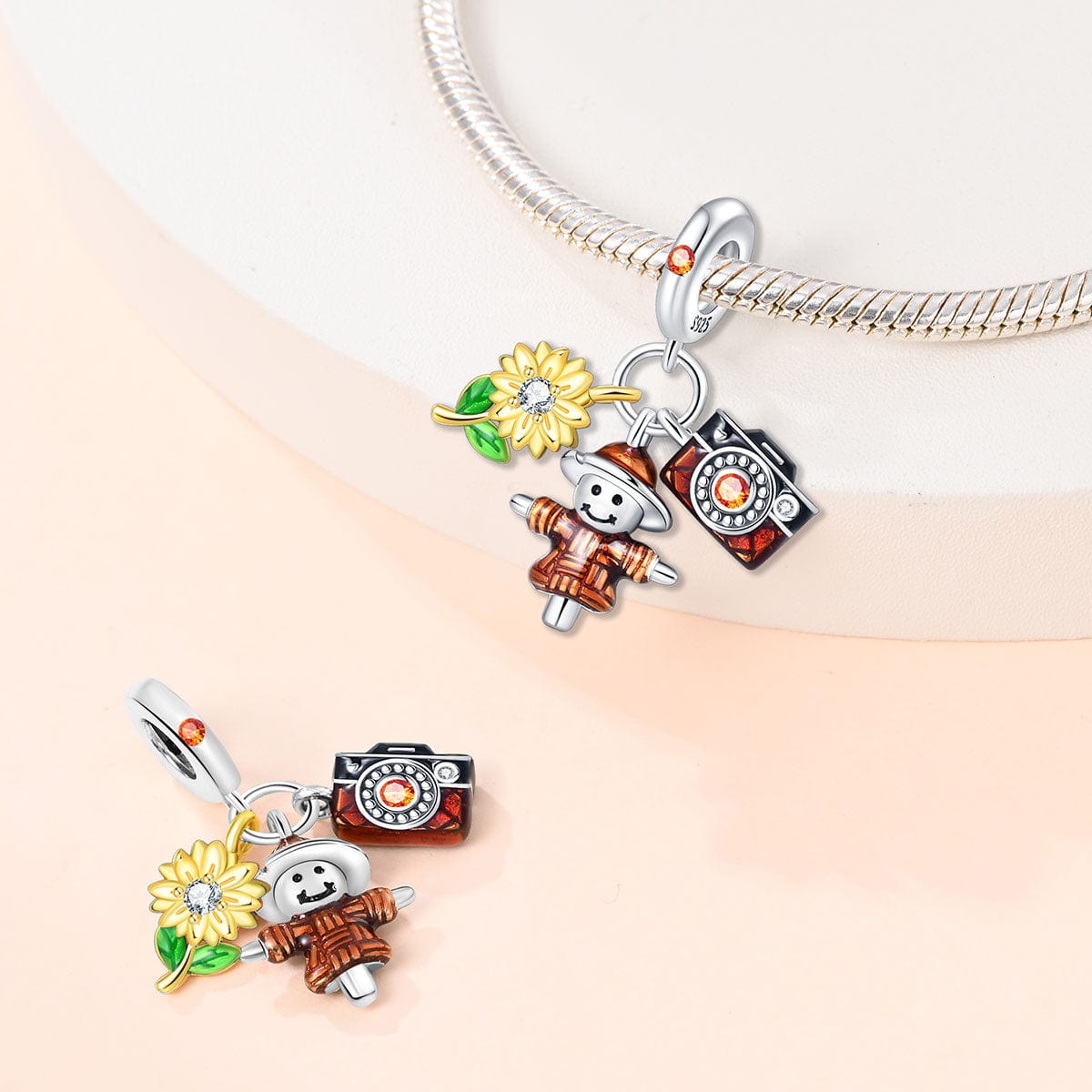 Pangama Jewelry Charm Farm Life Scarecrow, Sunflower, and Camera Charm