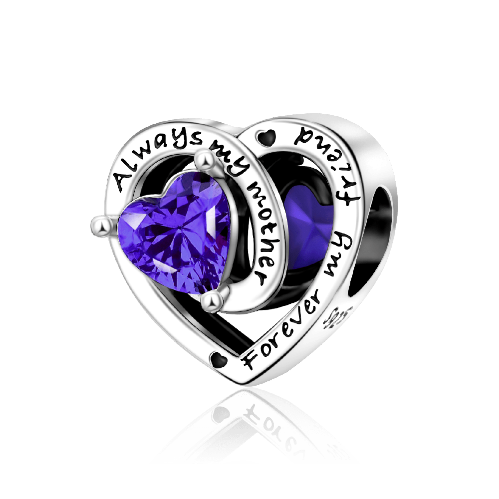 Pangama Jewelry Charm February Always My Mother, Forever My Friend Birthstone Heart Charm