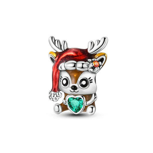 Pangama Jewelry Charm Festive Reindeer with Santa Hat Charm