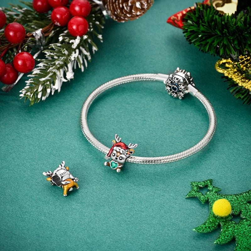 Pangama Jewelry Charm Festive Reindeer with Santa Hat Charm