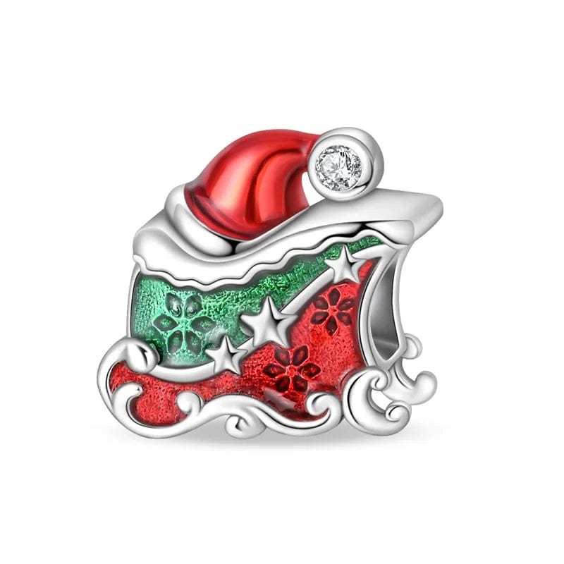 Pangama Jewelry Charm Festive Sleigh with Santa Hat Charm