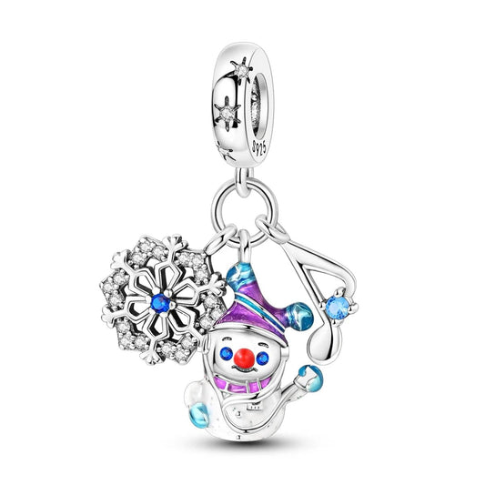 Pangama Jewelry Charm Festive Snowman Charm with Snowflake and Musical Note