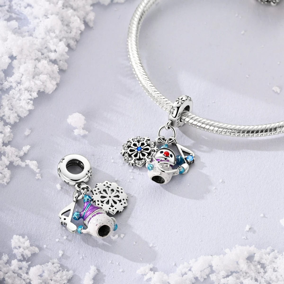 Pangama Jewelry Charm Festive Snowman Charm with Snowflake and Musical Note